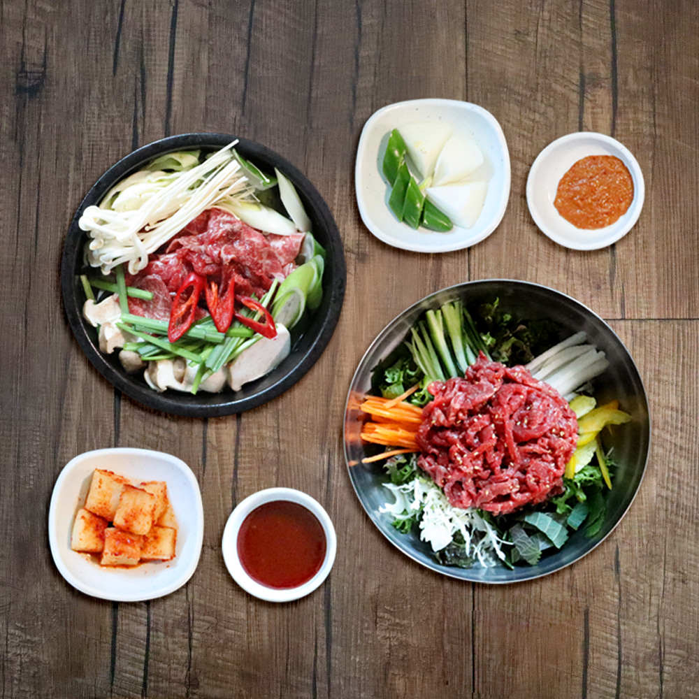 토박이 암소한우 육회비빔밥&amp;불고기전골 세트